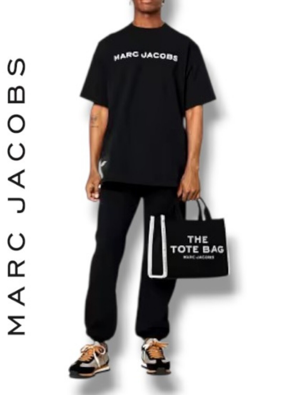 Marc Jacobs Unisex The Jacquard Medium Tote Bag Black & Cream - Picture 6 of 17